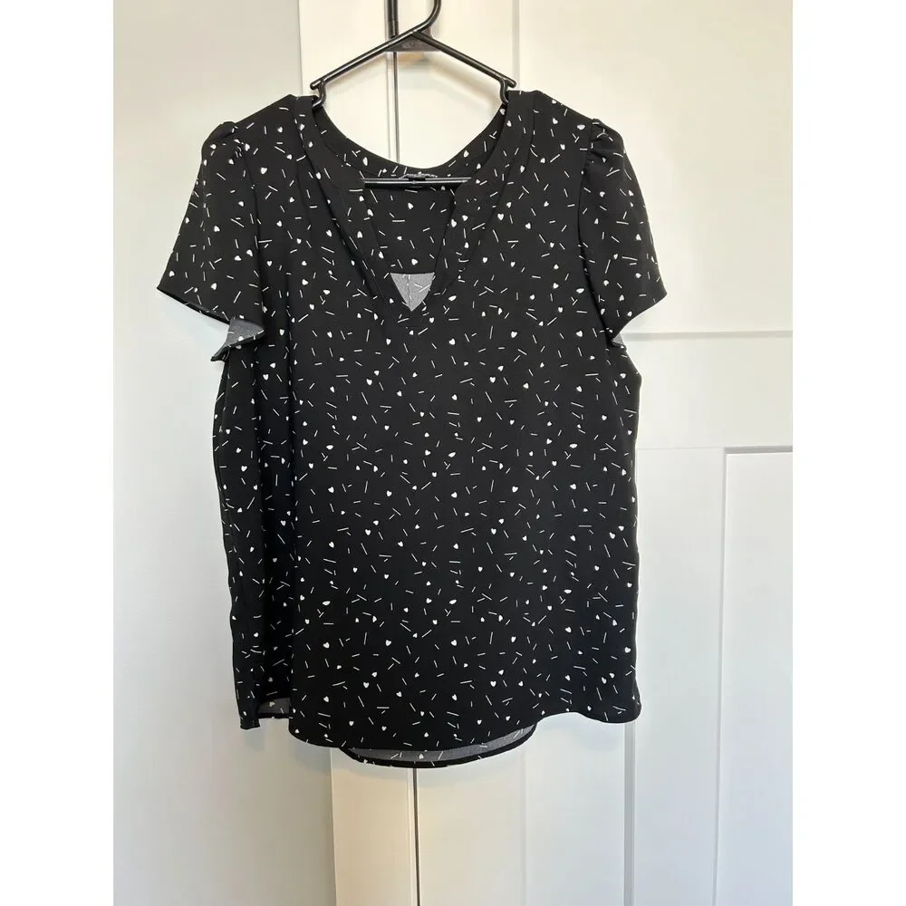 HILARY RADLEY V-Neck Women's Blouse, Size M, Black and White, Polyester/Rayon - Picture 2 of 3